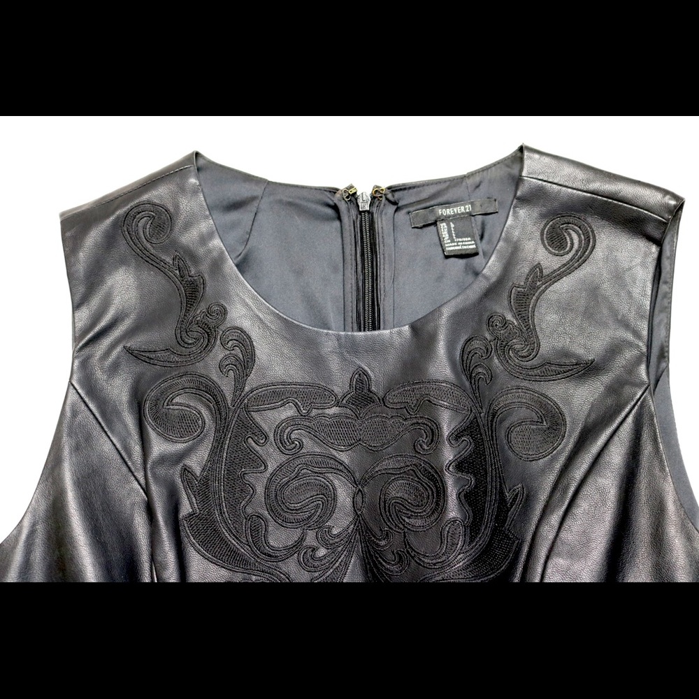 Faux Leather Embroiled Top